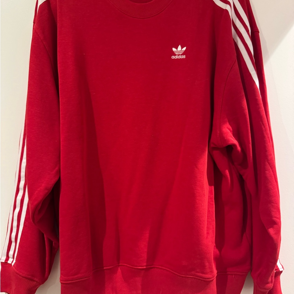 Adidas Crewneck Sweater in Red with White Stripes *Brand New
